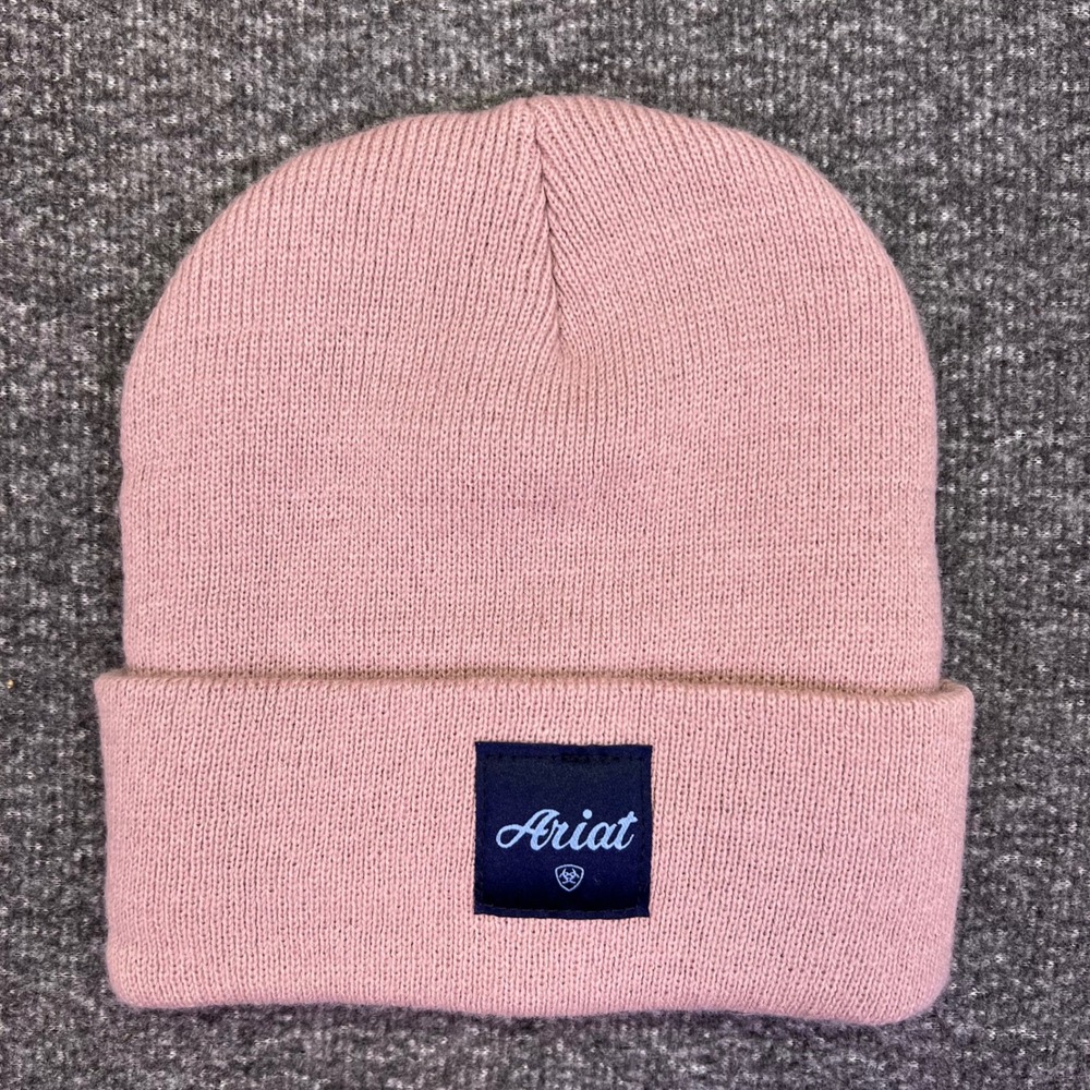 Ariat Beanie Women One Size Pink Cuffed Casual Logo Patch Knit Hat Western Cozy - Picture 4 of 5